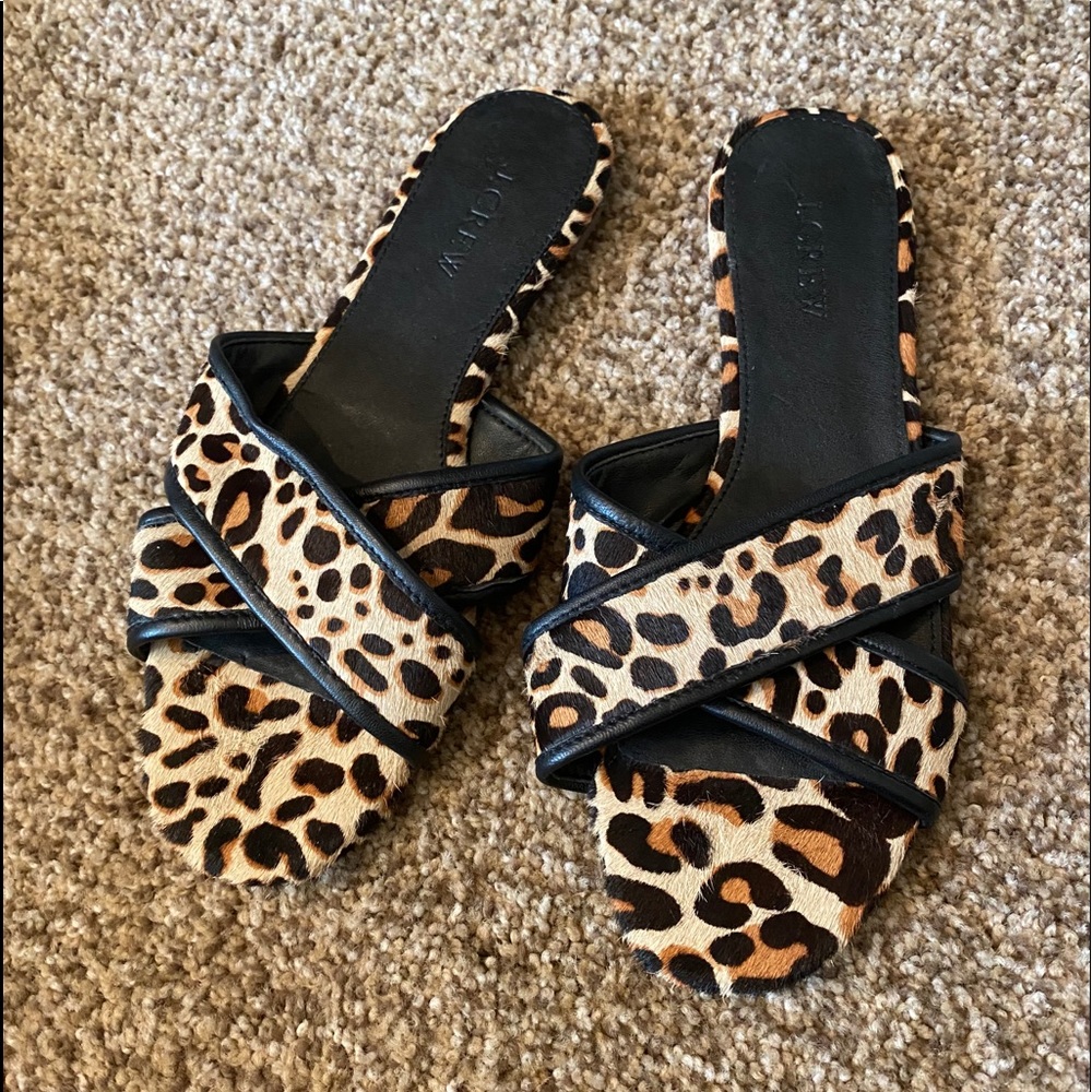 Jcrew leather leopard print slide